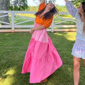 Stunning Block Vibrant Maxi Puff Sleeve Vestique Dress